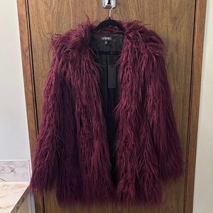 Dolls Kill Deep Burgundy Faux-Fur Teddy Jacket